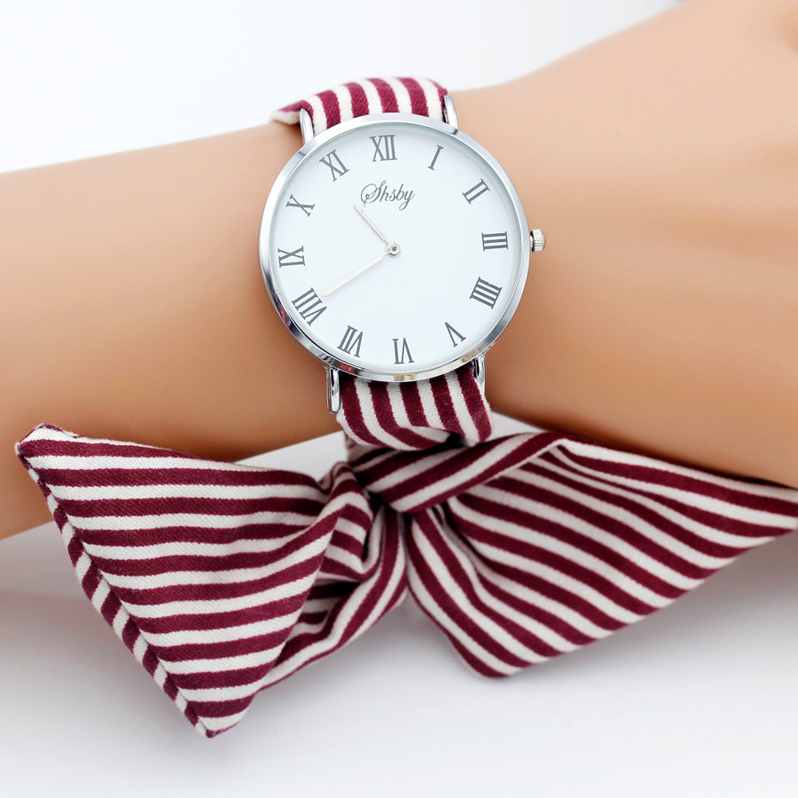 Montre foulard tissu rayures