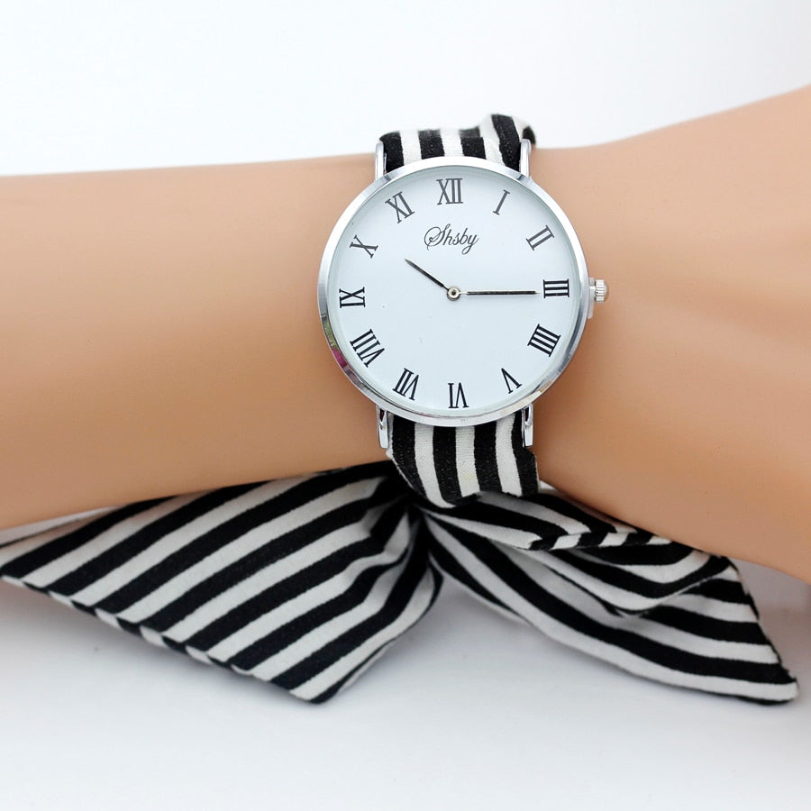 Montre foulard tissu rayures