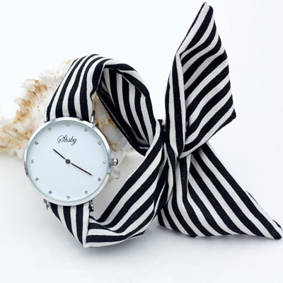 Montre foulard tissu rayures