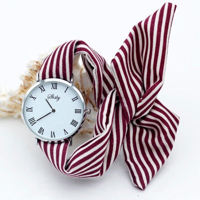 Montre foulard tissu rayures