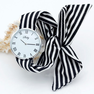 Montre foulard tissu rayures