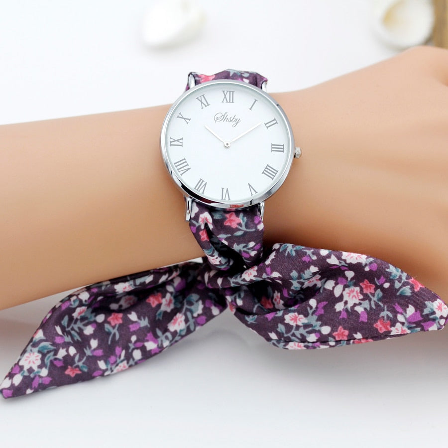 Montre foulard motif fleuri