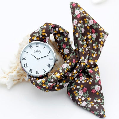 Montre foulard motif fleuri