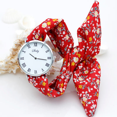 Montre foulard motif fleuri