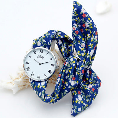 Montre foulard motif fleuri