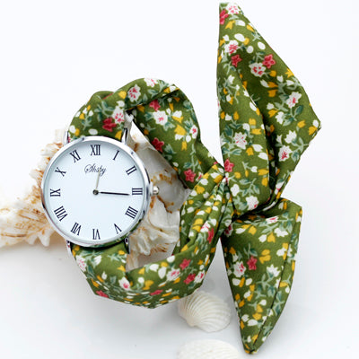 Montre foulard motif fleuri