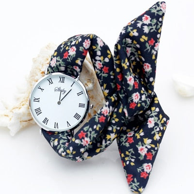 Montre foulard motif fleuri