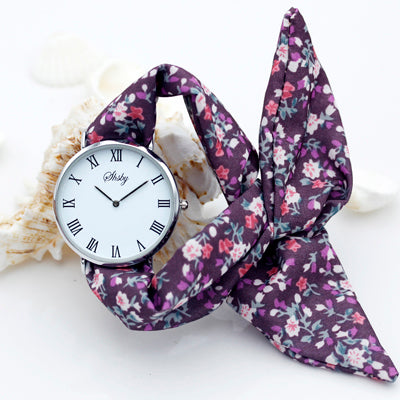 Montre foulard motif fleuri