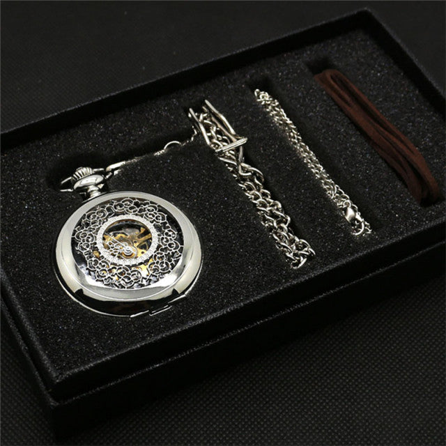 Coffret montre à gousset mouvement mécanique et chaines