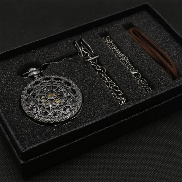 Coffret montre à gousset mouvement mécanique et chaines