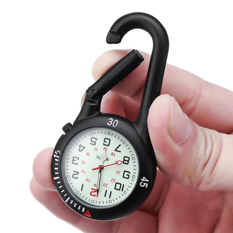 Montre De Poche Klox Argentée Avec Boussole Et Clip - Cadran Vert Lumineux - Neuf