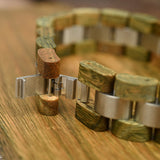 Montre en bois homme à quartz date et bracelet assorti