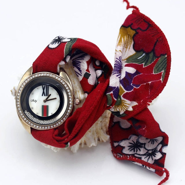 Montre foulard rouge et noir