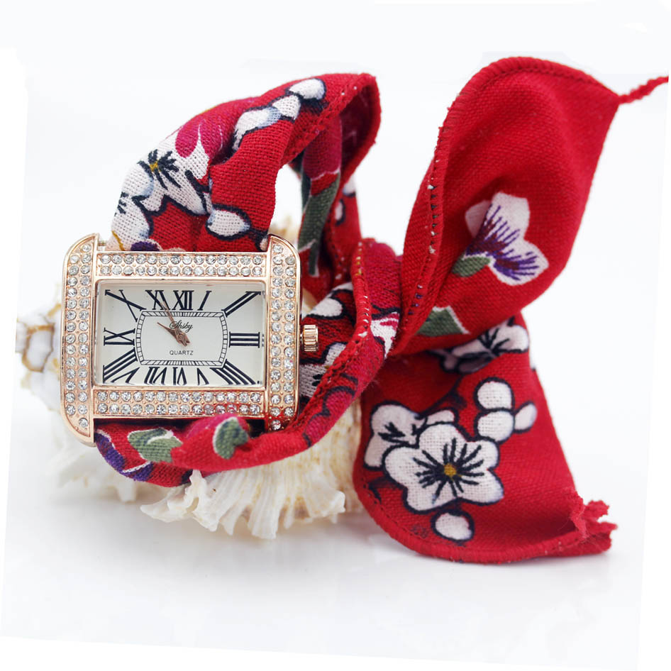 Montre foulard chic à fleurs