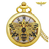 Montre de poche à quartz hibou diamants - montre-de-poche-gousset - animal, chasseur, chic, collier, full-hunter, montre gousset, or, pierres