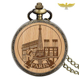 Montre gousset en bois à quartz Tour Eiffel