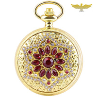 Montre à gousset collier or pierres rubis